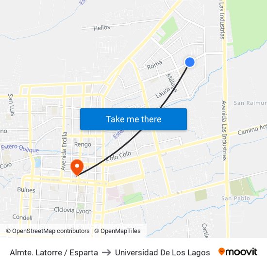 Almte. Latorre /  Esparta to Universidad De Los Lagos map