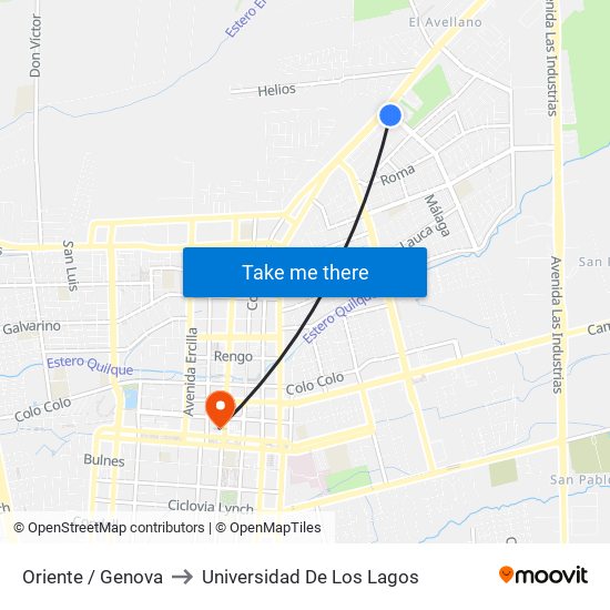 Oriente /  Genova to Universidad De Los Lagos map