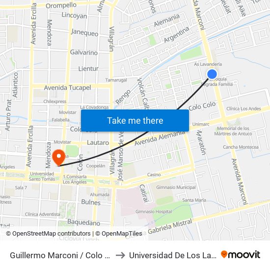 Guillermo Marconi /  Colo Colo to Universidad De Los Lagos map