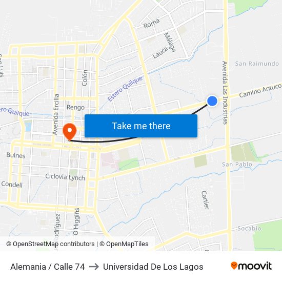 Alemania /  Calle 74 to Universidad De Los Lagos map
