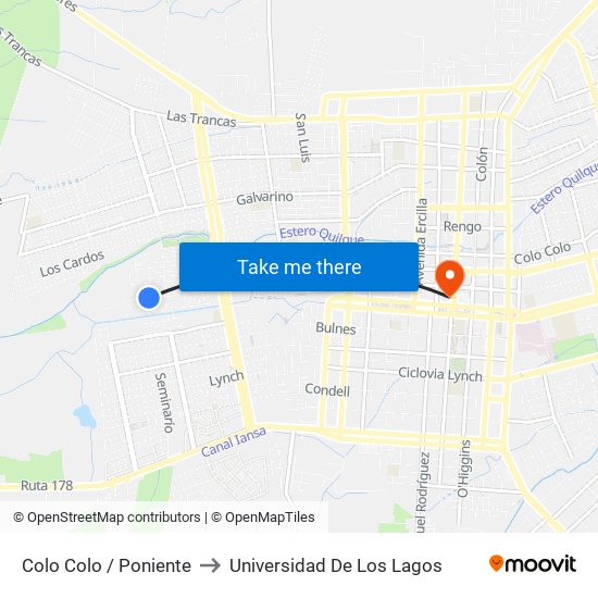 Colo Colo  /  Poniente to Universidad De Los Lagos map
