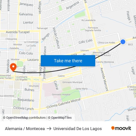 Alemania /  Montecea to Universidad De Los Lagos map