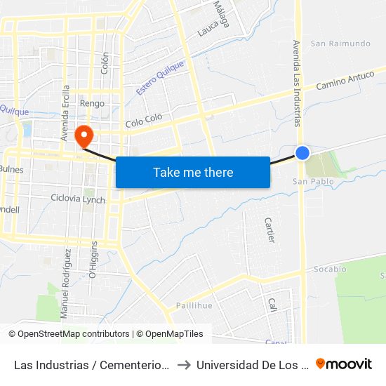 Las Industrias / Cementerio General to Universidad De Los Lagos map