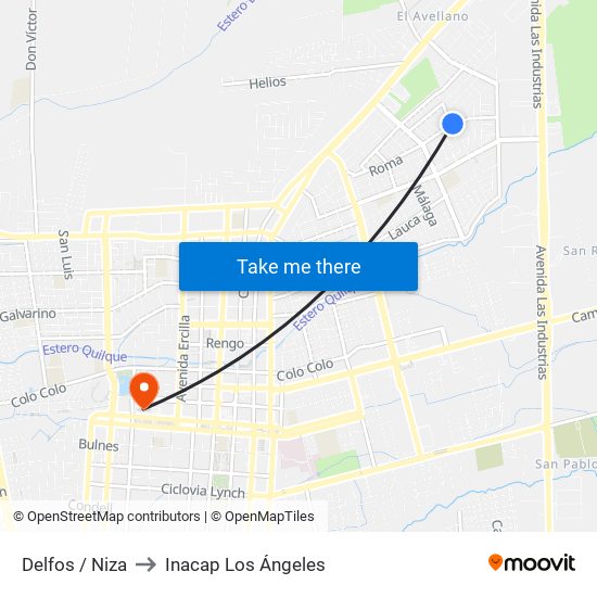 Delfos /  Niza to Inacap Los Ángeles map