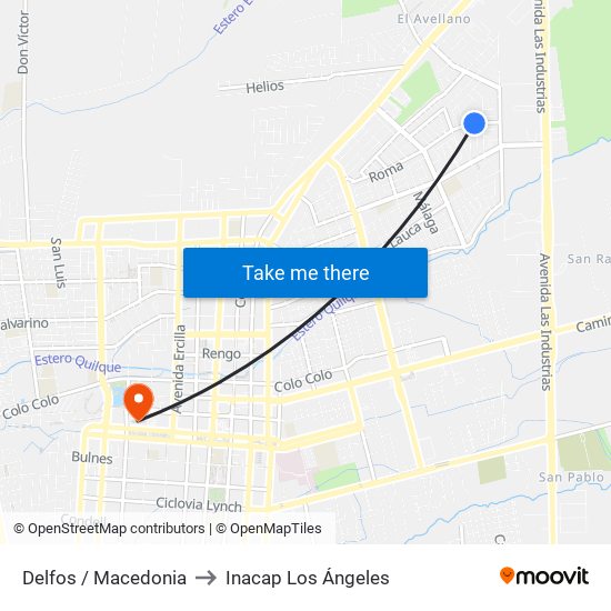 Delfos /  Macedonia to Inacap Los Ángeles map