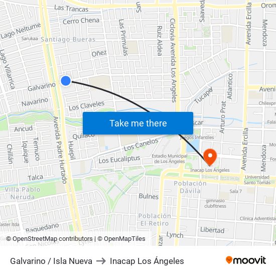 Galvarino / Isla Nueva to Inacap Los Ángeles map