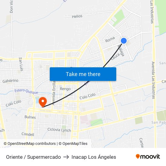 Oriente / Supermercado to Inacap Los Ángeles map