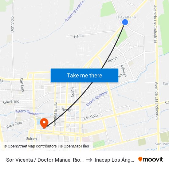 Sor Vicenta /  Doctor Manuel Rioseco to Inacap Los Ángeles map