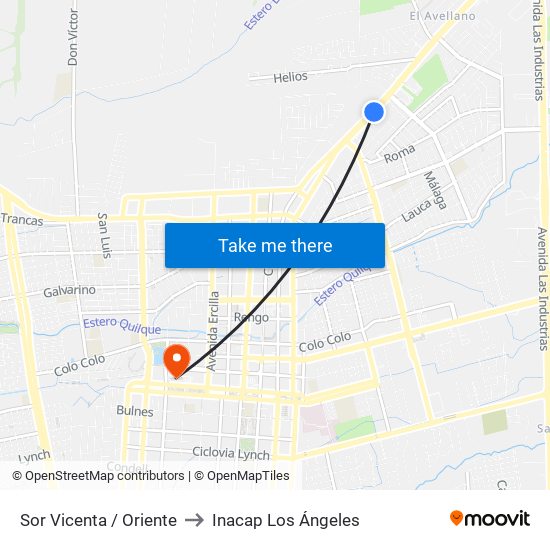 Sor Vicenta /  Oriente to Inacap Los Ángeles map