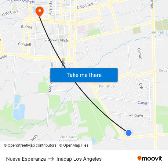 Nueva Esperanza to Inacap Los Ángeles map