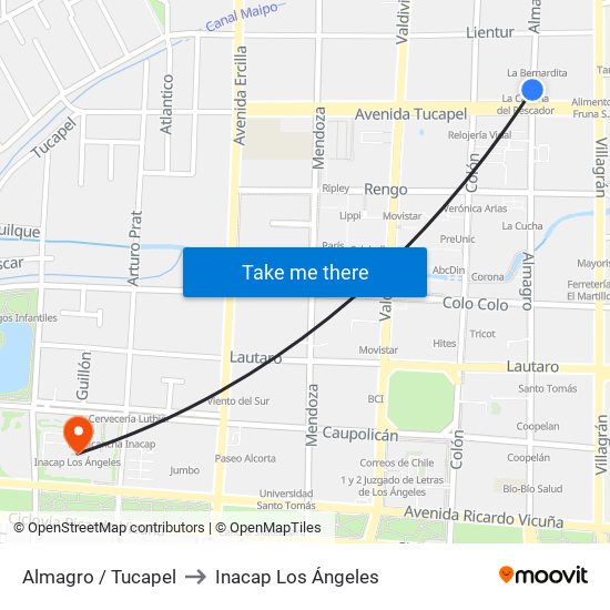 Almagro /  Tucapel to Inacap Los Ángeles map