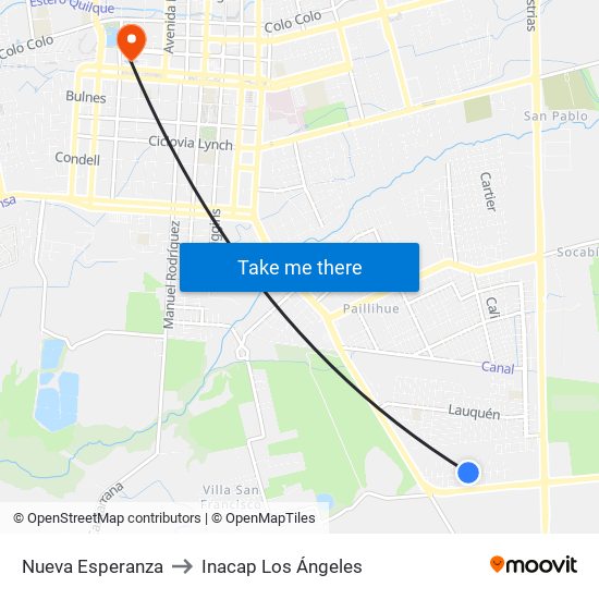 Nueva Esperanza to Inacap Los Ángeles map