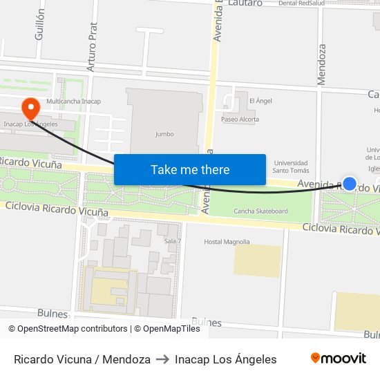 Ricardo Vicuna /  Mendoza to Inacap Los Ángeles map
