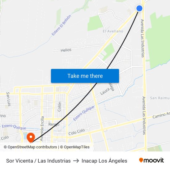 Sor Vicenta /  Las Industrias to Inacap Los Ángeles map