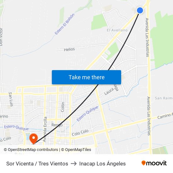 Sor Vicenta / Tres Vientos to Inacap Los Ángeles map