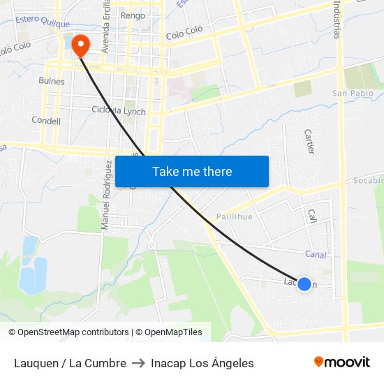 Lauquen /  La Cumbre to Inacap Los Ángeles map