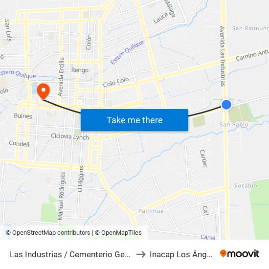 Las Industrias / Cementerio General to Inacap Los Ángeles map