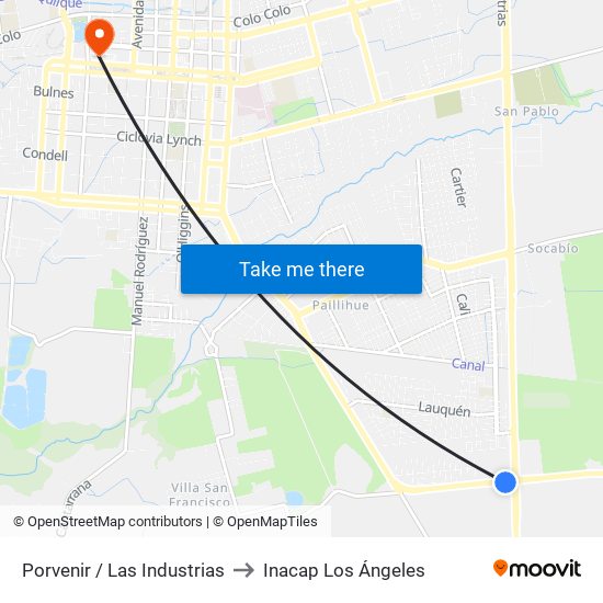 Porvenir / Las Industrias to Inacap Los Ángeles map