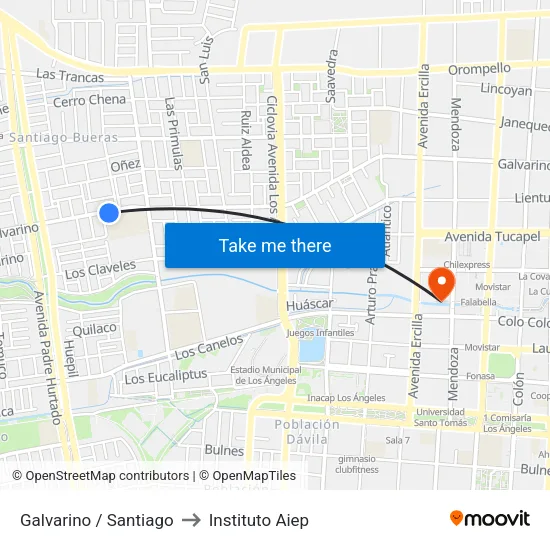 Galvarino /  Santiago to Instituto Aiep map