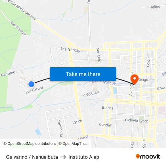Galvarino /  Nahuelbuta to Instituto Aiep map