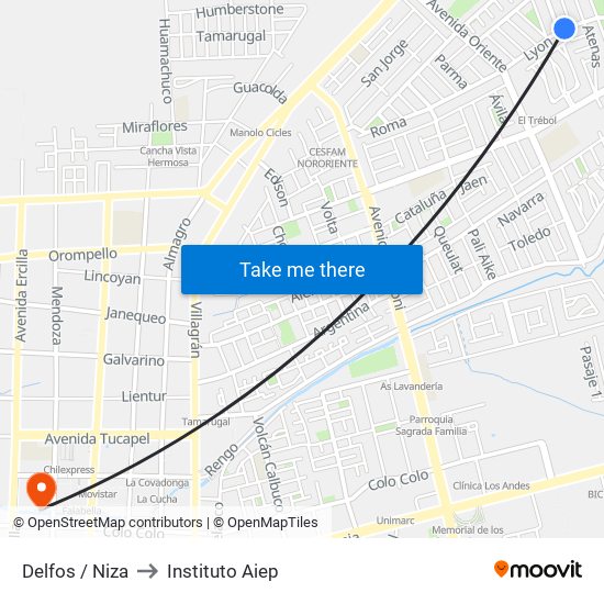 Delfos /  Niza to Instituto Aiep map