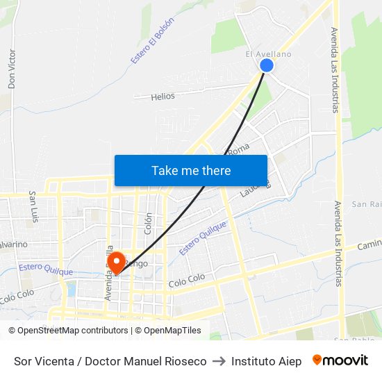 Sor Vicenta /  Doctor Manuel Rioseco to Instituto Aiep map