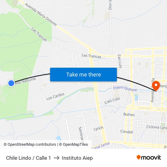 Chile Lindo /  Calle 1 to Instituto Aiep map