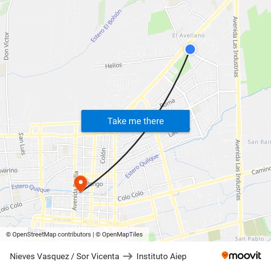 Nieves Vasquez /  Sor Vicenta to Instituto Aiep map