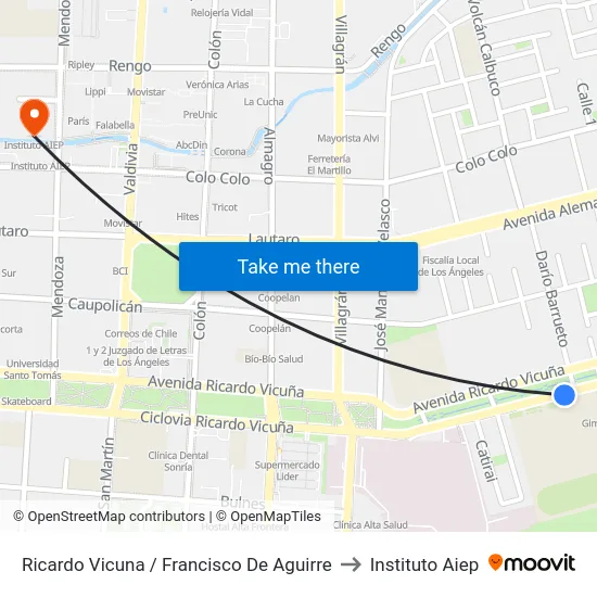 Ricardo Vicuna /  Francisco De Aguirre to Instituto Aiep map