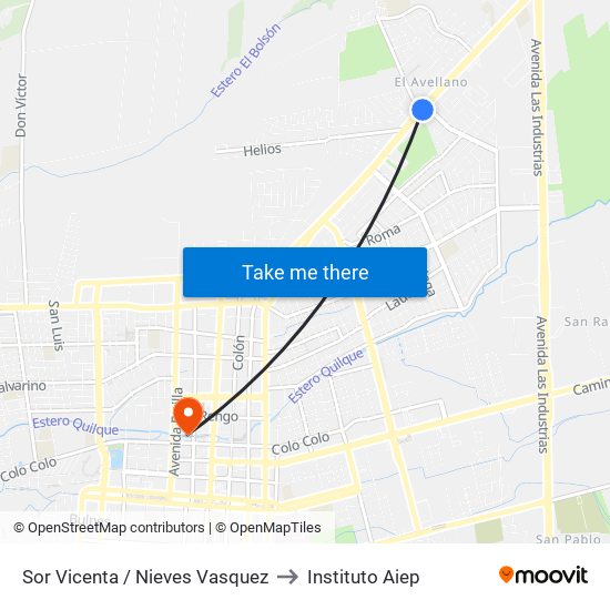 Sor Vicenta /  Nieves Vasquez to Instituto Aiep map