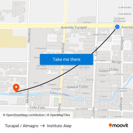 Tucapel /  Almagro to Instituto Aiep map