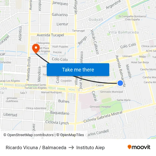 Ricardo Vicuna /  Balmaceda to Instituto Aiep map