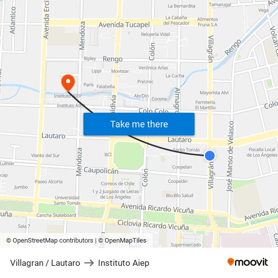 Villagran /  Lautaro to Instituto Aiep map