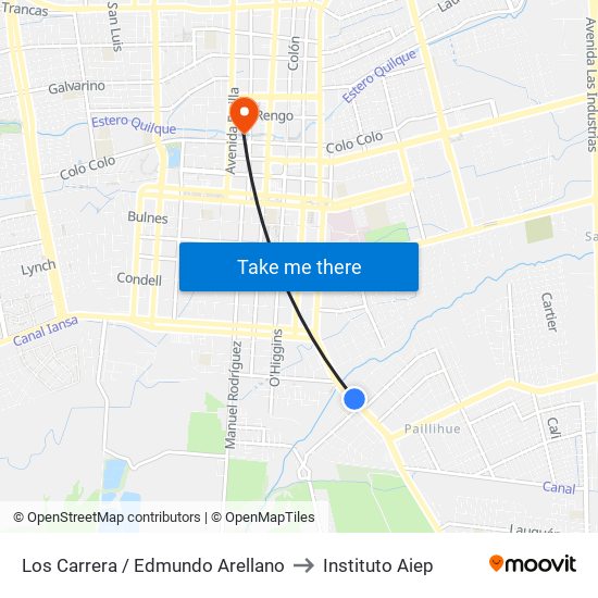 Los Carrera /  Edmundo Arellano to Instituto Aiep map