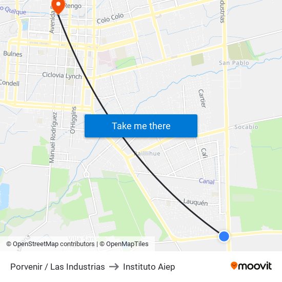 Porvenir / Las Industrias to Instituto Aiep map