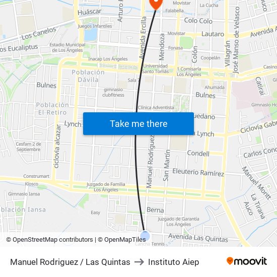 Manuel Rodriguez /  Las Quintas to Instituto Aiep map