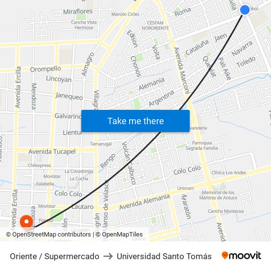 Oriente / Supermercado to Universidad Santo Tomás map