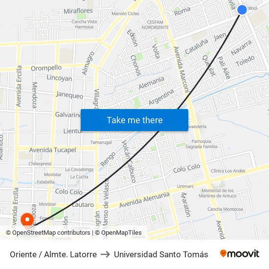 Oriente /  Almte. Latorre to Universidad Santo Tomás map