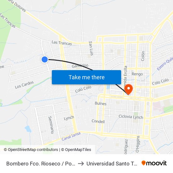 Bombero Fco. Rioseco /  Poniente to Universidad Santo Tomás map