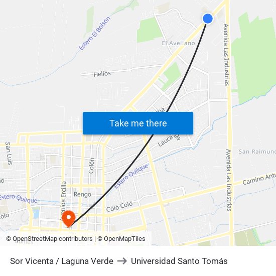 Sor Vicenta /  Laguna Verde to Universidad Santo Tomás map