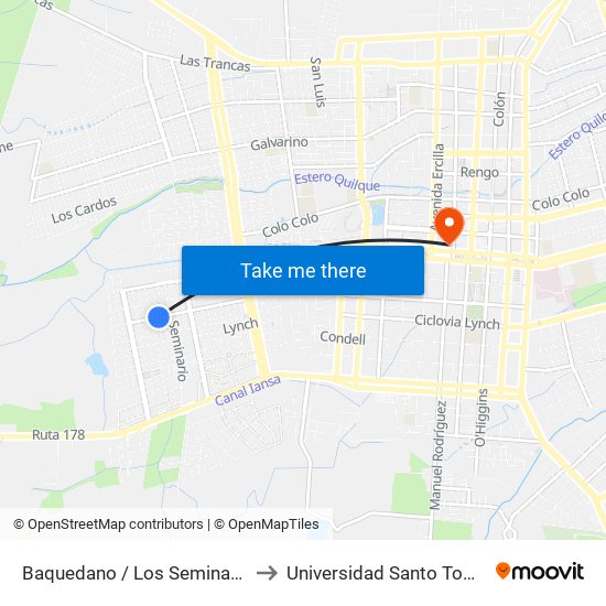 Baquedano /  Los Seminarios to Universidad Santo Tomás map