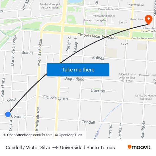 Condell /  Victor Silva to Universidad Santo Tomás map