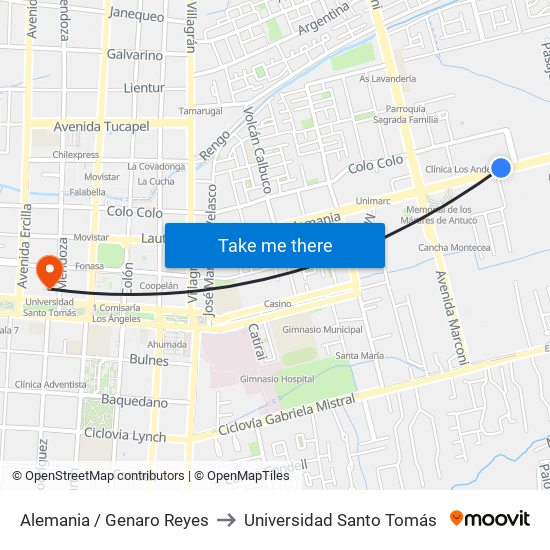 Alemania /  Genaro Reyes to Universidad Santo Tomás map