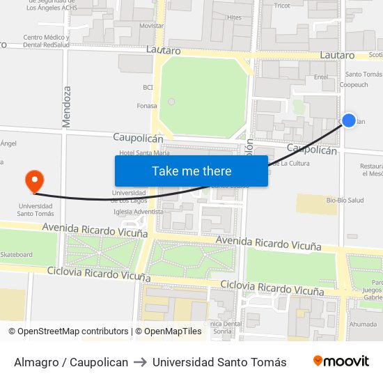 Almagro /  Caupolican to Universidad Santo Tomás map