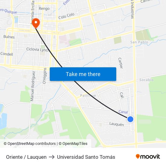 Oriente /  Lauquen to Universidad Santo Tomás map