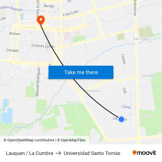 Lauquen /  La Cumbre to Universidad Santo Tomás map