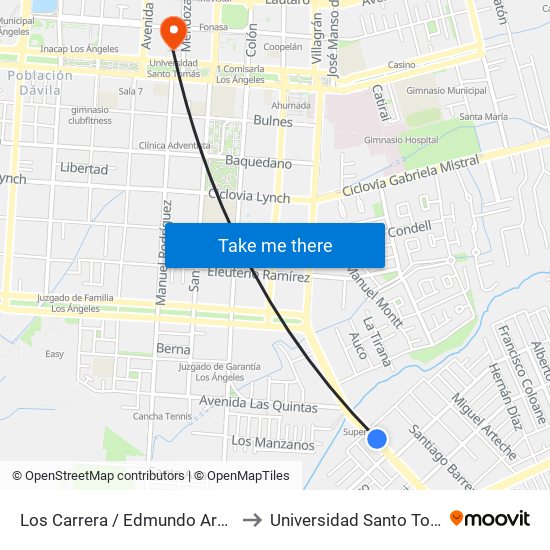 Los Carrera /  Edmundo Arellano to Universidad Santo Tomás map