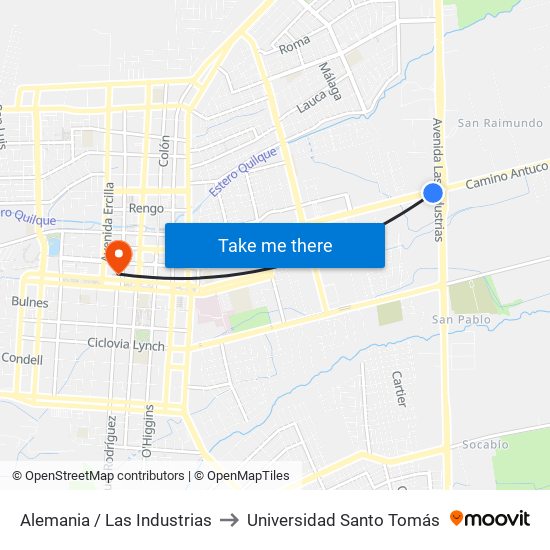 Alemania /  Las Industrias to Universidad Santo Tomás map