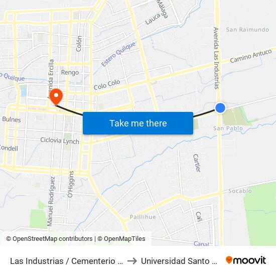 Las Industrias / Cementerio General to Universidad Santo Tomás map