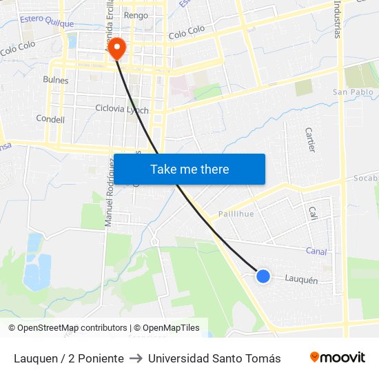 Lauquen /  2 Poniente to Universidad Santo Tomás map